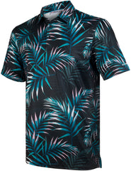 Dark Green Tropical Leaf Golf Polo Shirt for Men
