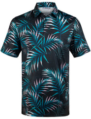 Dark Green Tropical Leaf Golf Polo Shirt for Men