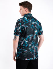 Dark Green Tropical Leaf Golf Polo Shirt for Men