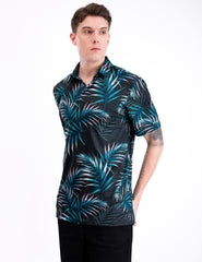 Dark Green Tropical Leaf Golf Polo Shirt for Men