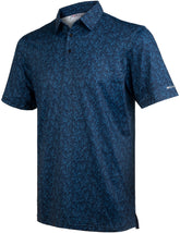 Navy Tropical Palm Leaf Golf Polo Shirt for Men