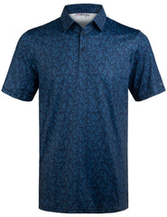 Navy Tropical Palm Leaf Golf Polo Shirt for Men