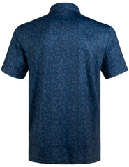 Navy Tropical Palm Leaf Golf Polo Shirt for Men