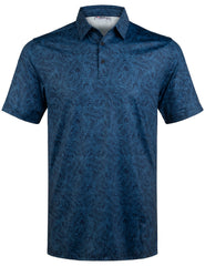 Navy Tropical Leaf Golf Polo Shirt for Men