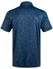 Navy Tropical Leaf Golf Polo Shirt for Men