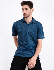 Navy Tropical Leaf Golf Polo Shirt for Men