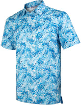 Blue Tropical Leaf Golf Polo Shirt for Men