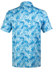 Blue Tropical Leaf Golf Polo Shirt for Men