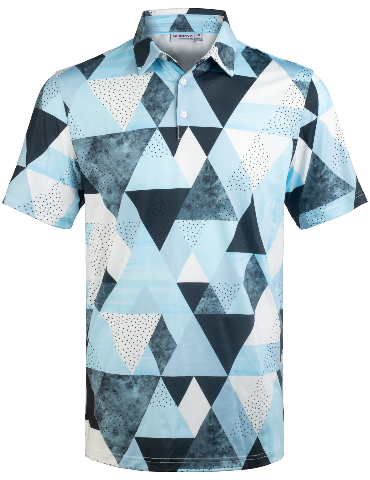 Blue Geometric Triangle Golf Polo Shirt for Men
