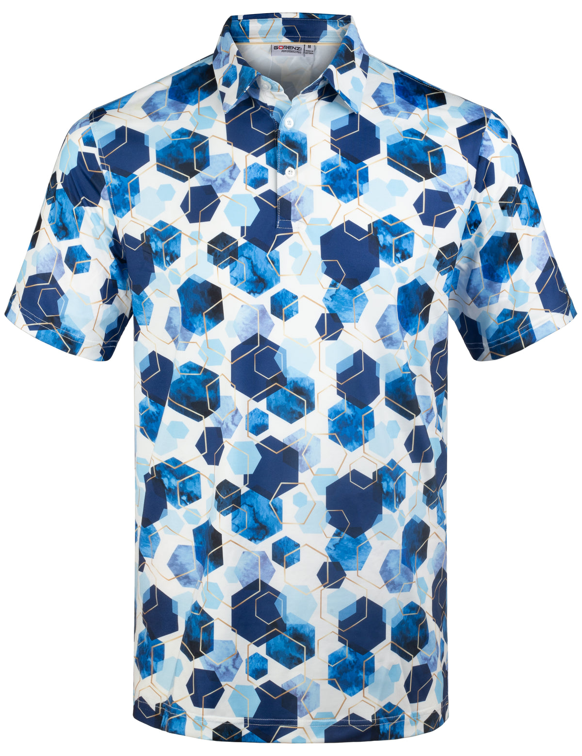 Blue Geometric Hexagonal Golf Polo Shirt for Men