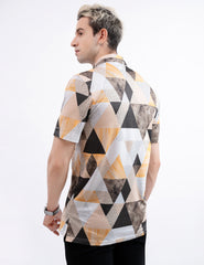 Orange Geometric Triangle Golf Polo Shirt for Men