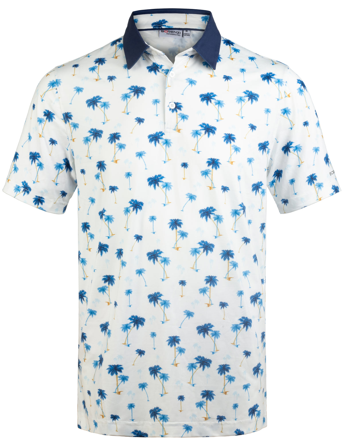 White Navy Tropical Coconut Palm Tree Golf Polo Shirt for Men