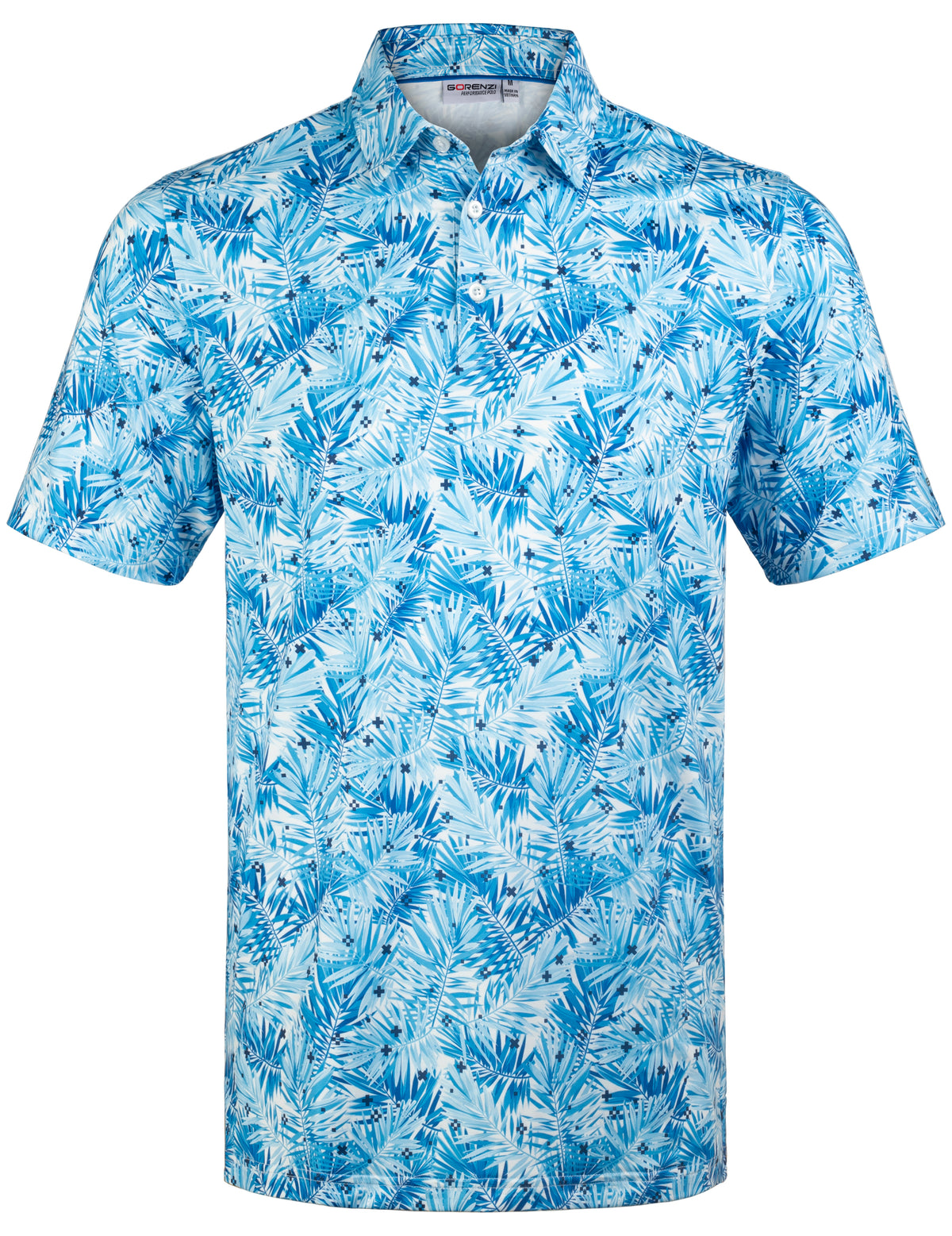 Blue Tropical Leaf Golf Polo Shirt for Men