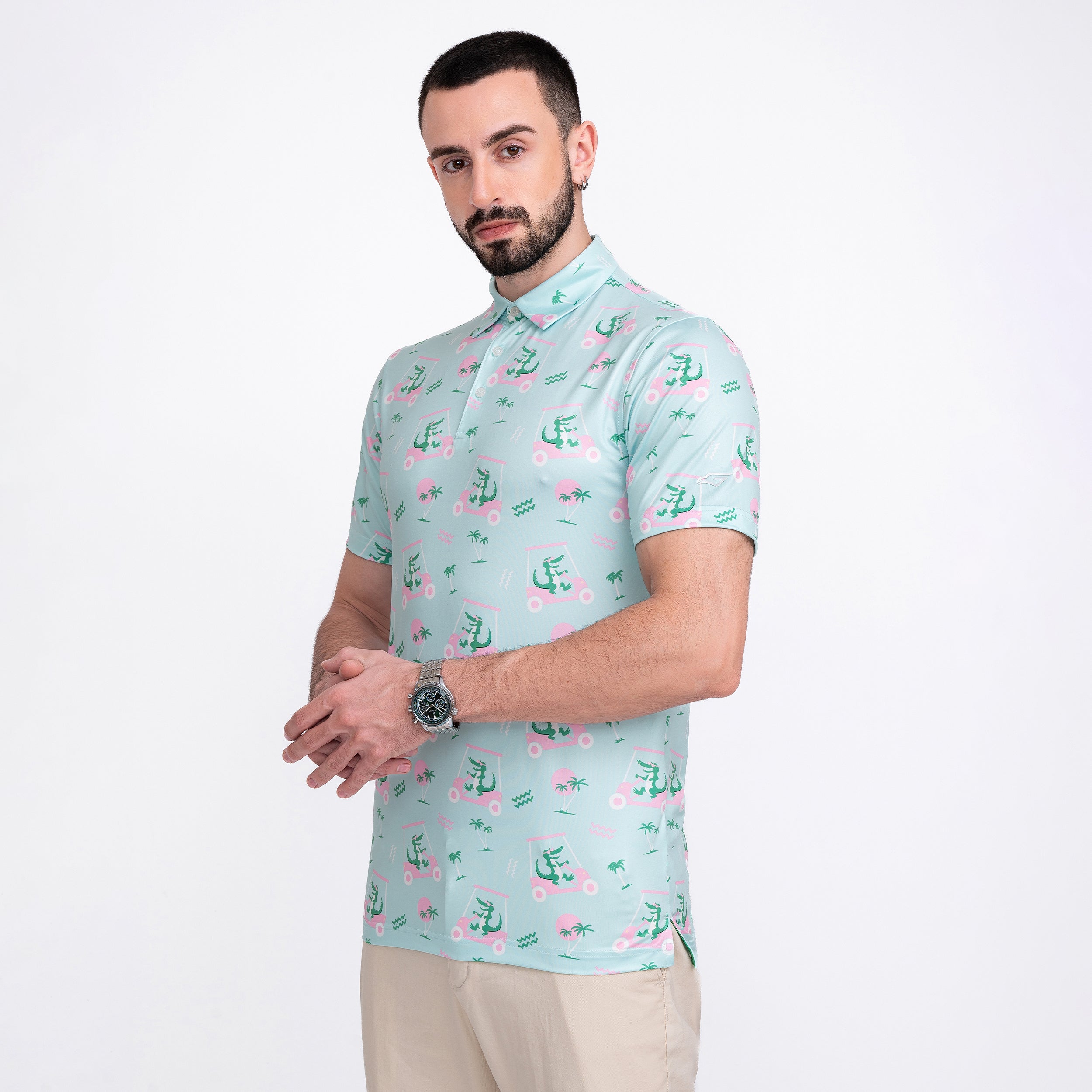 Crocodile Tropical Coconut Tree Golf Polo Shirt for Men