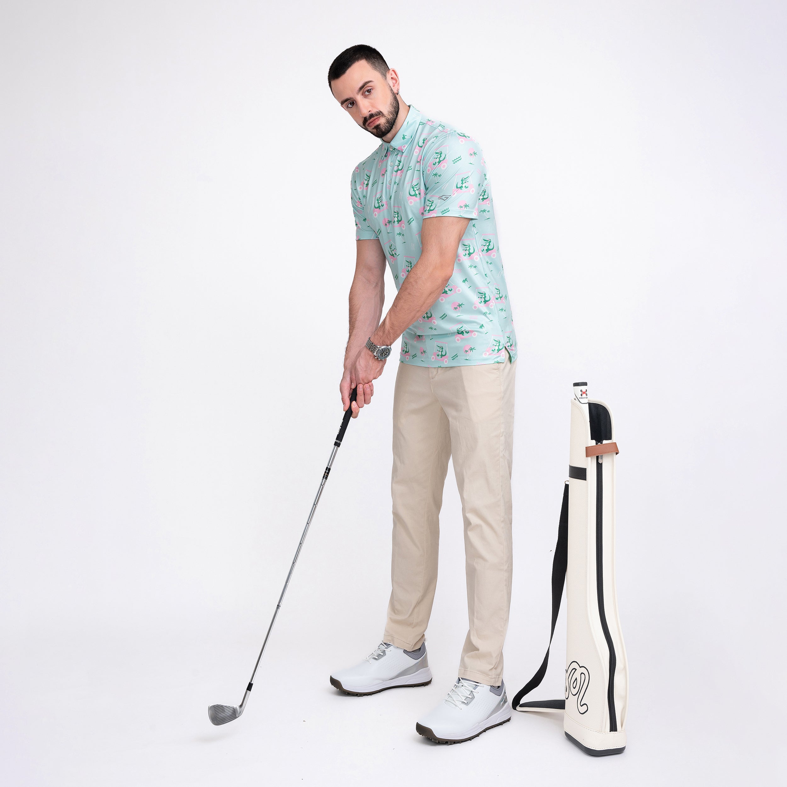 Crocodile Tropical Coconut Tree Golf Polo Shirt for Men