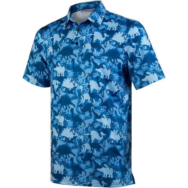 Blue Dinosaur Garden Tropical Coconut Leaf Golf Polo Shirt for Men Hover Image