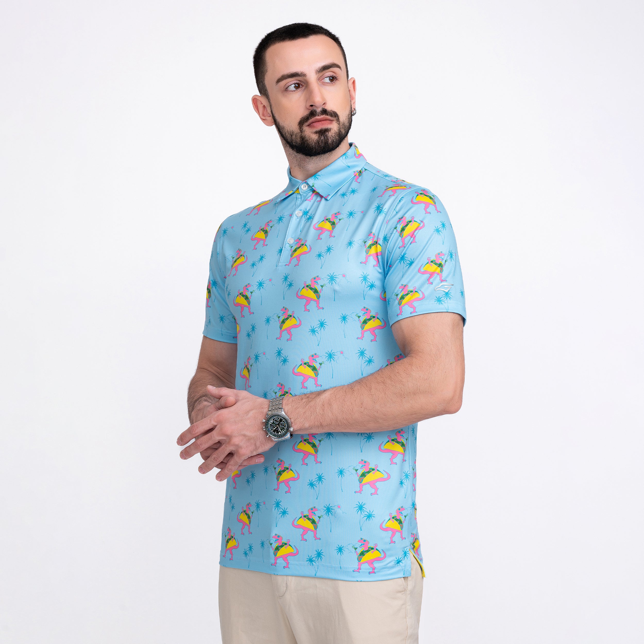 Tropical Dino Men’s Performance Golf Polo