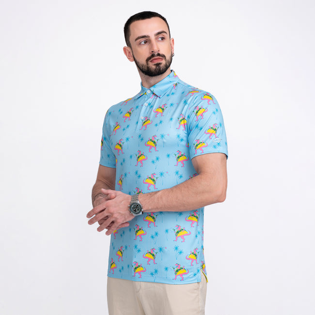 Turquoise Blue Taco Dinosaur Coconut Tree Golf Polo Shirt for Men Main Image