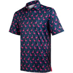 Navy Flamingo Tropical Leaf Golf Polo Shirt for Men