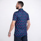 Navy Flamingo Tropical Leaf Golf Polo Shirt for Men