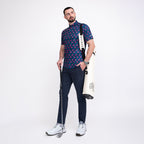 Navy Flamingo Tropical Leaf Golf Polo Shirt for Men