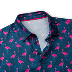 Navy Flamingo Tropical Leaf Golf Polo Shirt for Men