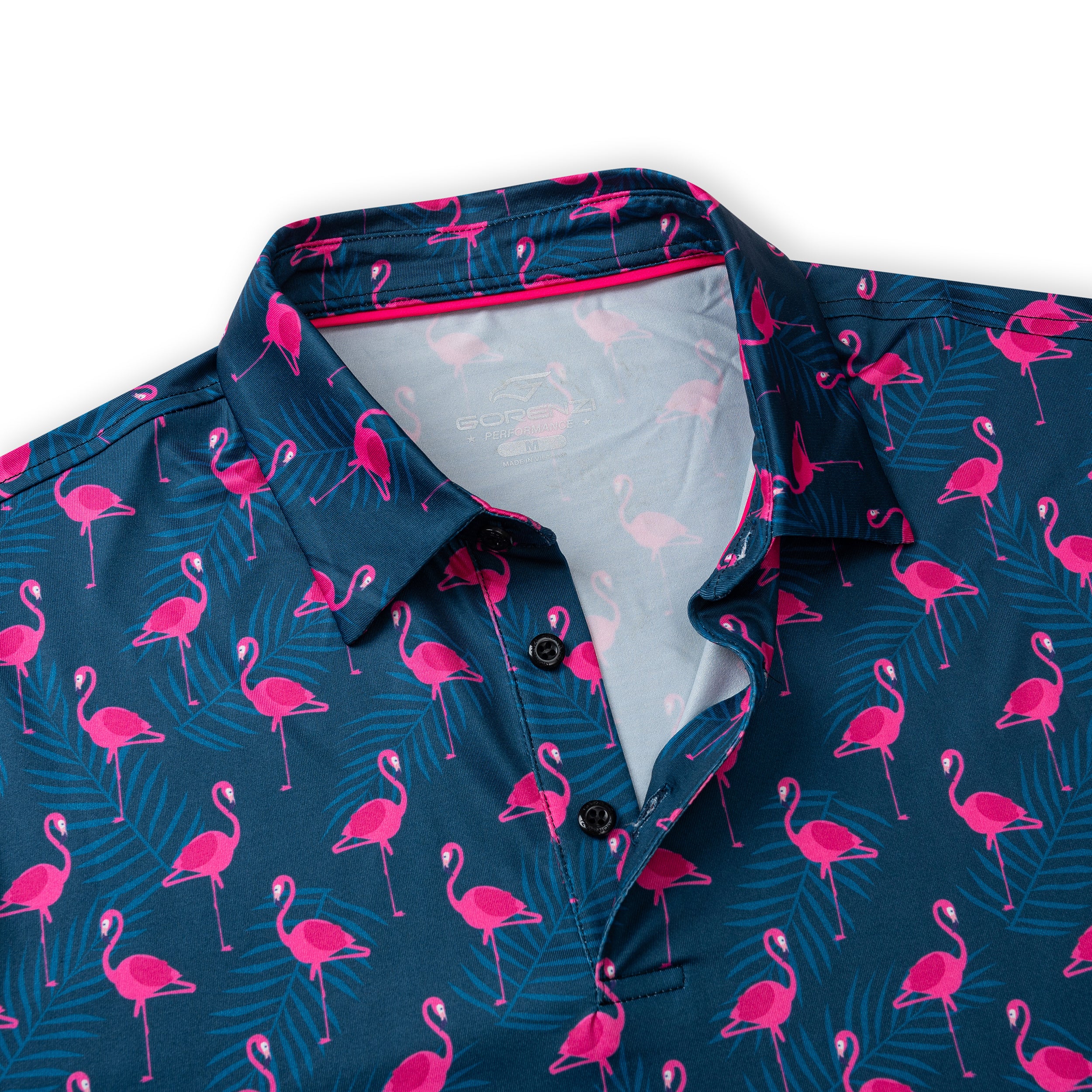 Navy Flamingo Tropical Leaf Golf Polo Shirt for Men