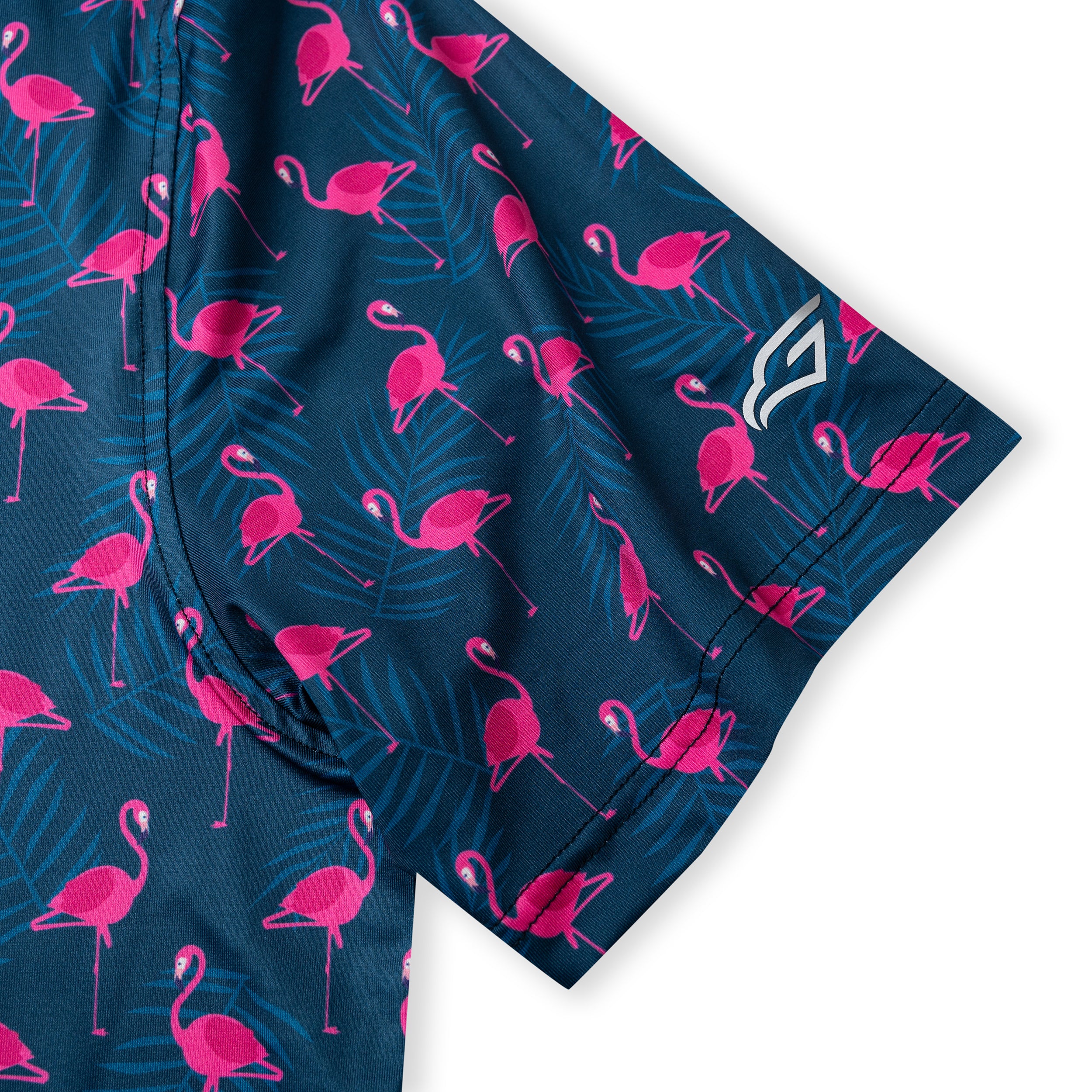 Navy Flamingo Tropical Leaf Golf Polo Shirt for Men
