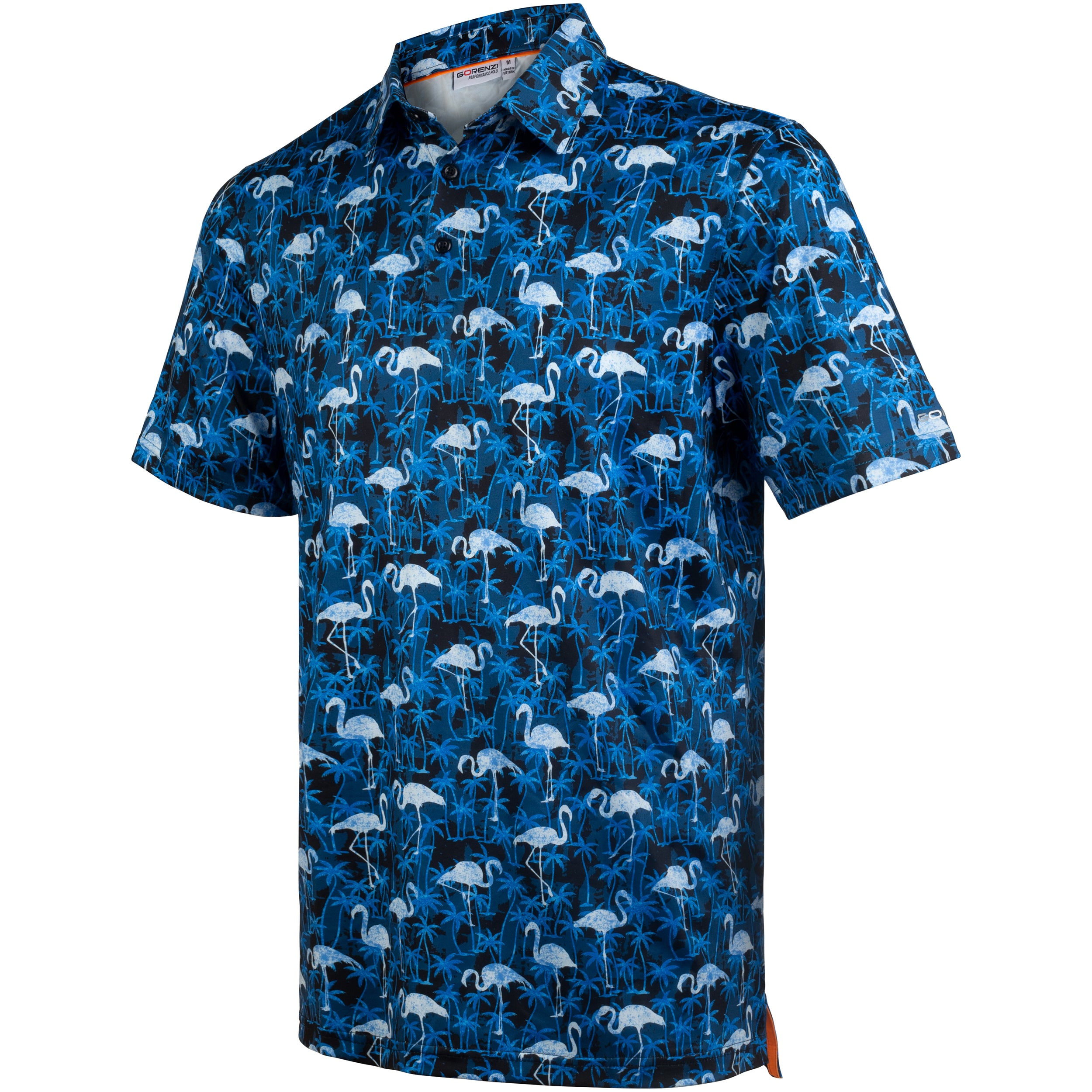 Navy Flamingo Tropical Coconut Tree Golf Polo Shirt for Men