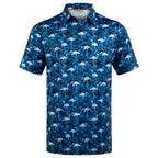 Navy Flamingo Tropical Coconut Tree Golf Polo Shirt for Men