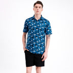 Navy Flamingo Tropical Coconut Tree Golf Polo Shirt for Men