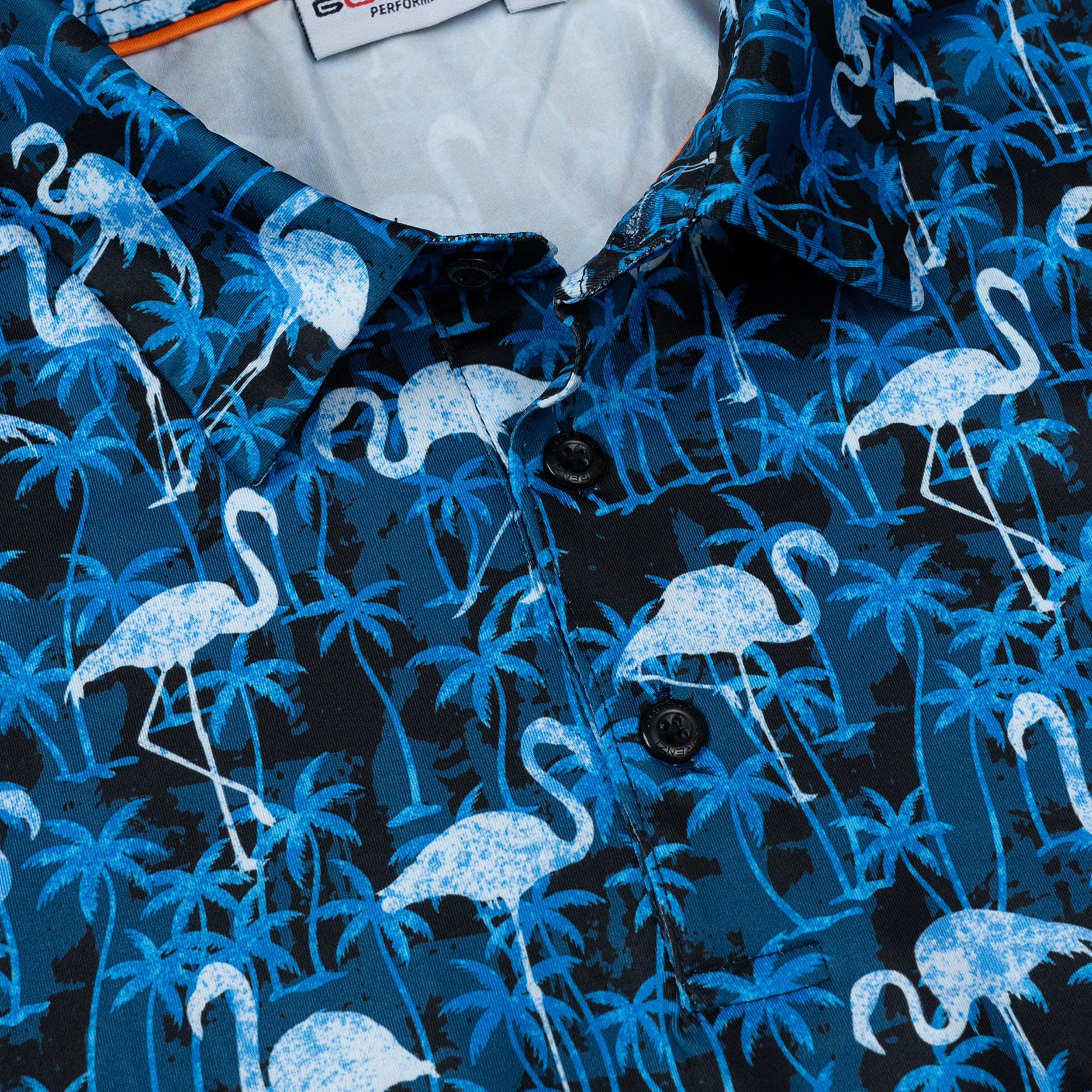 Navy Flamingo Tropical Coconut Tree Golf Polo Shirt for Men