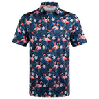 Navy Flamingo Tropical Floral Leaf Golf Polo Shirt for Men