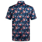 Navy Flamingo Tropical Floral Leaf Golf Polo Shirt for Men