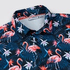 Navy Flamingo Tropical Floral Leaf Golf Polo Shirt for Men