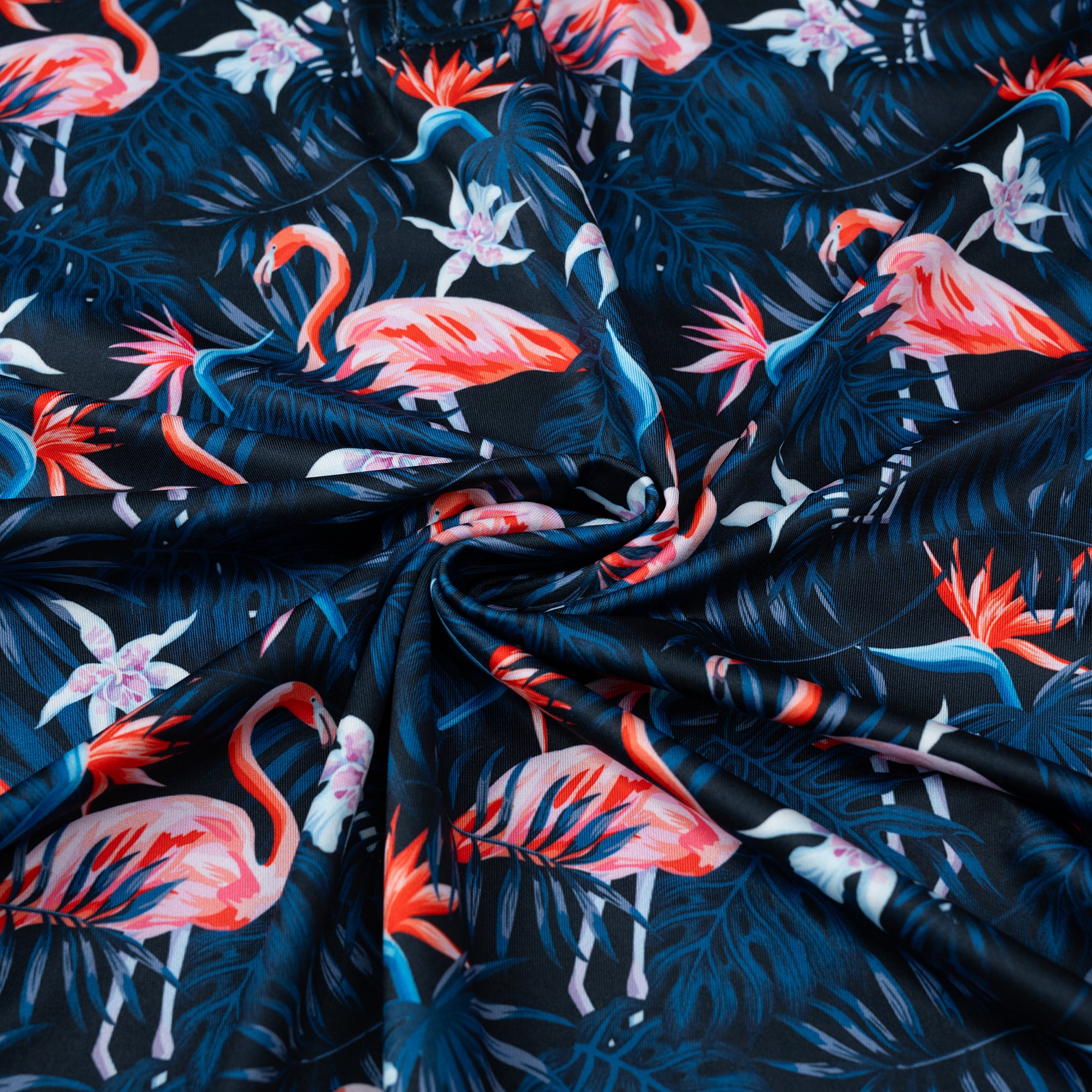 Navy Flamingo Tropical Floral Leaf Golf Polo Shirt for Men