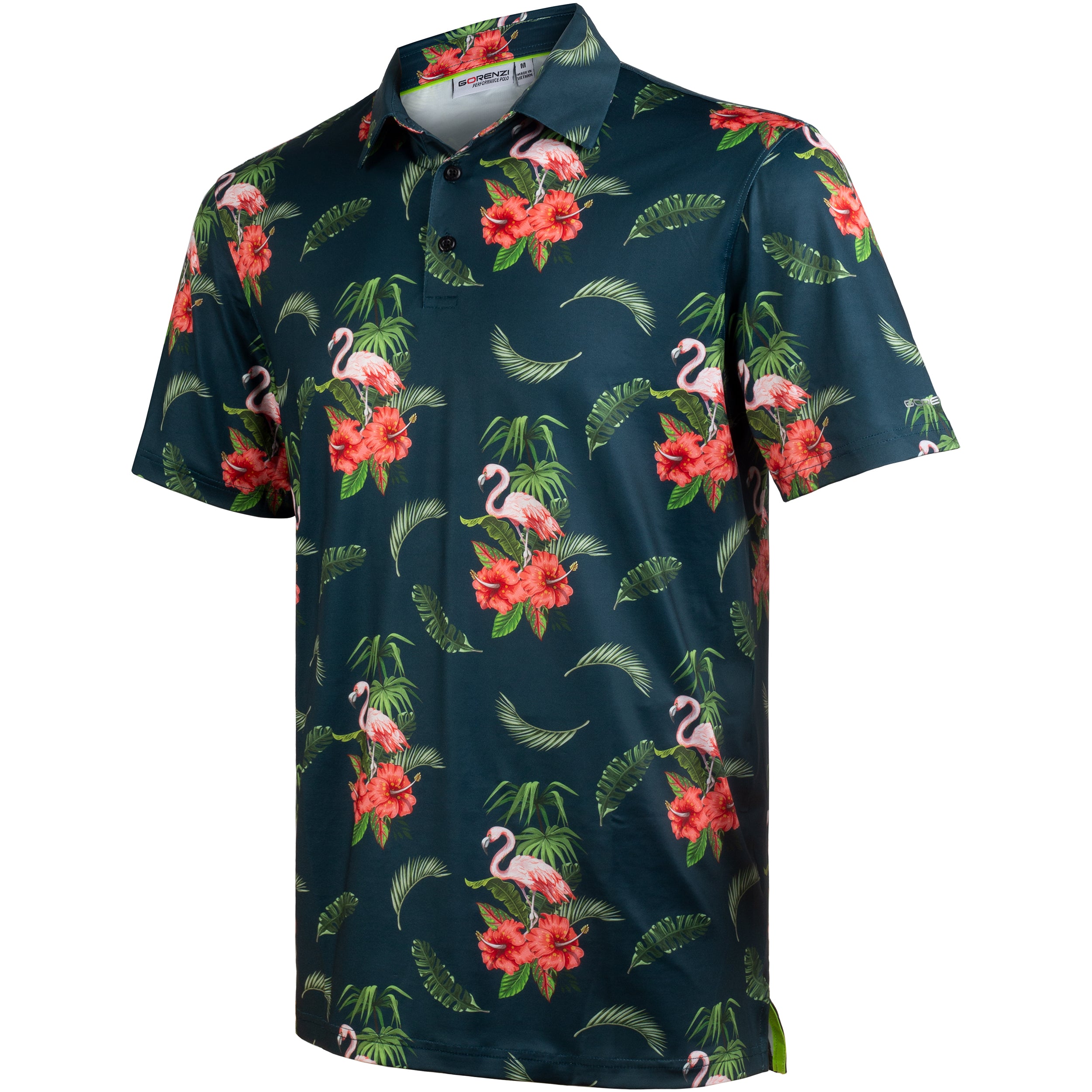 Tropical Flamingo Floral Men’s Performance Golf Polo