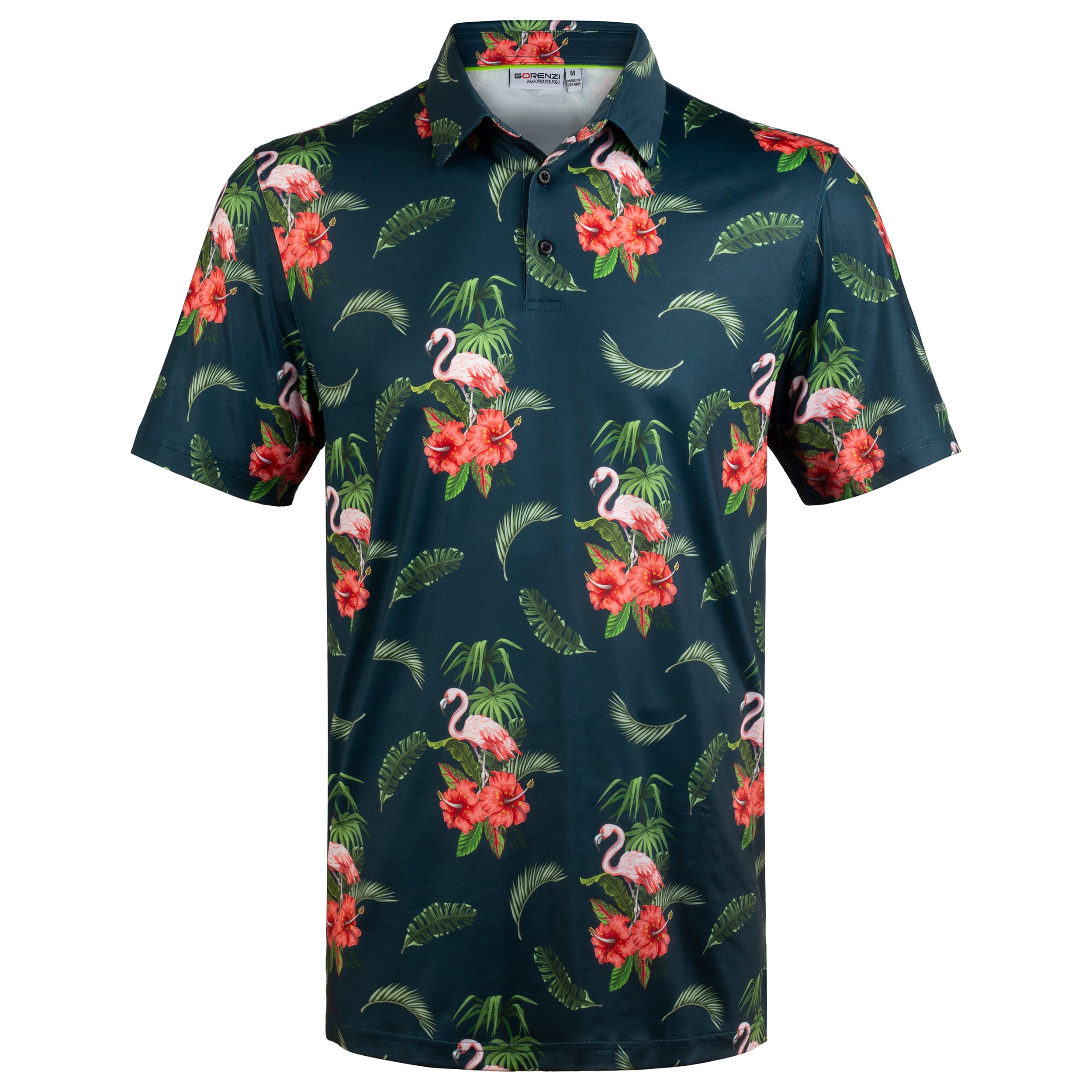 Tropical Flamingo Floral Men’s Performance Golf Polo