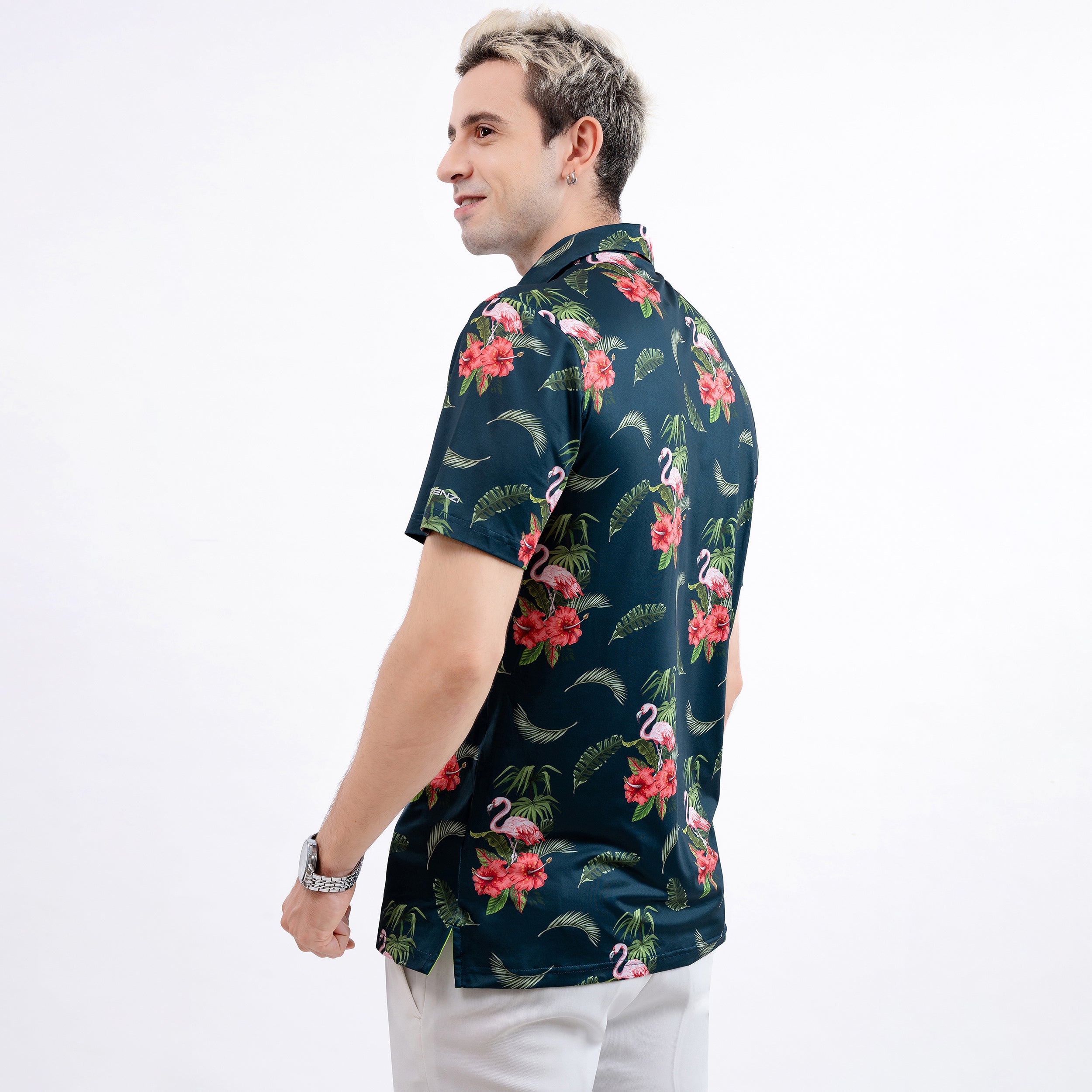Tropical Flamingo Floral Men’s Performance Golf Polo