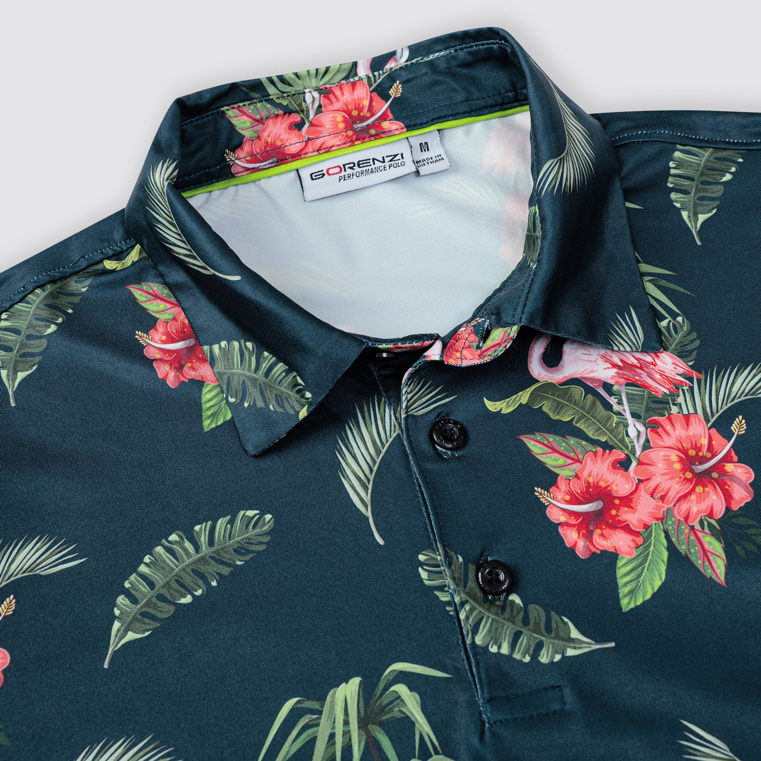Tropical Flamingo Floral Men’s Performance Golf Polo