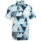 Blue Geometric Triangle Golf Polo Shirt for Men