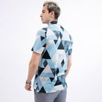 Blue Geometric Triangle Golf Polo Shirt for Men