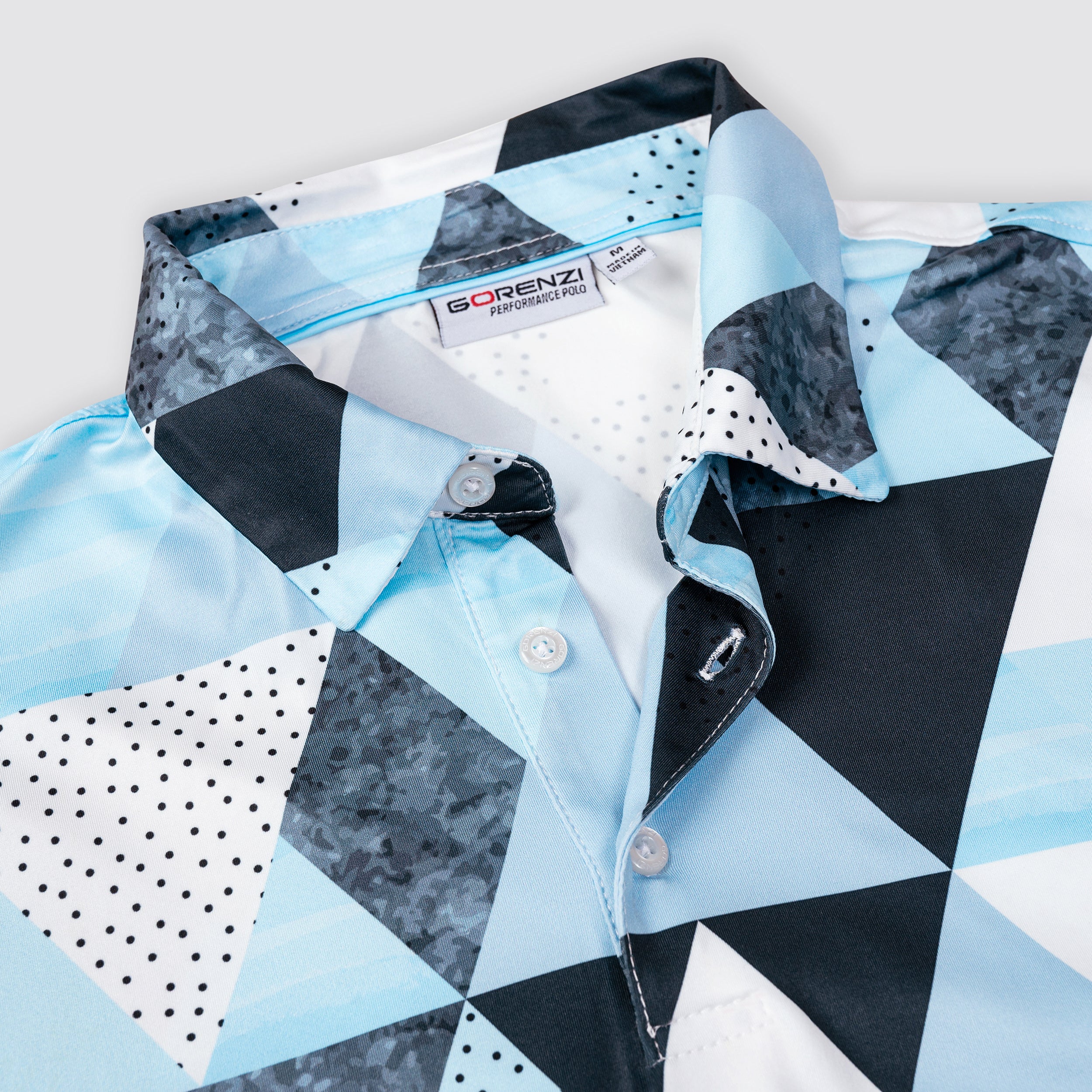 Blue Geometric Triangle Golf Polo Shirt for Men