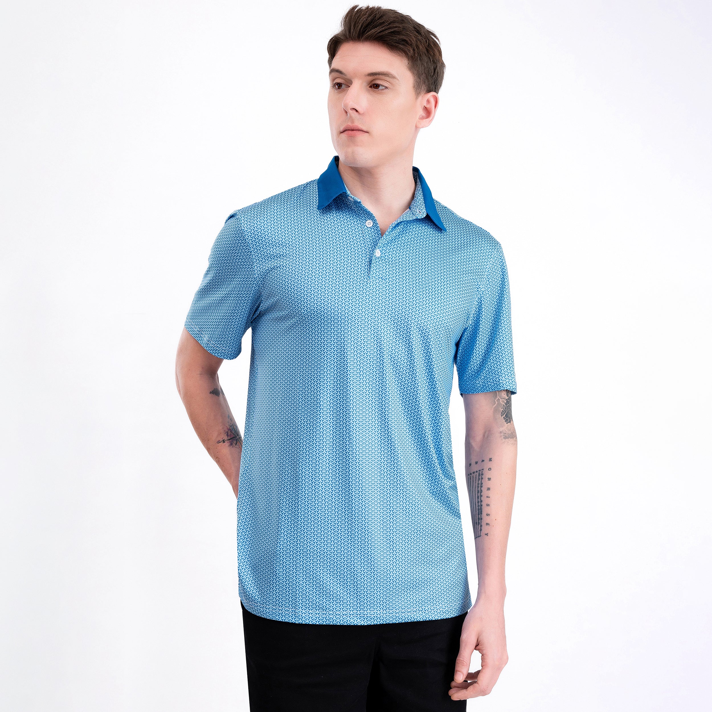 Blue Geometric Golf Polo Shirt for Men