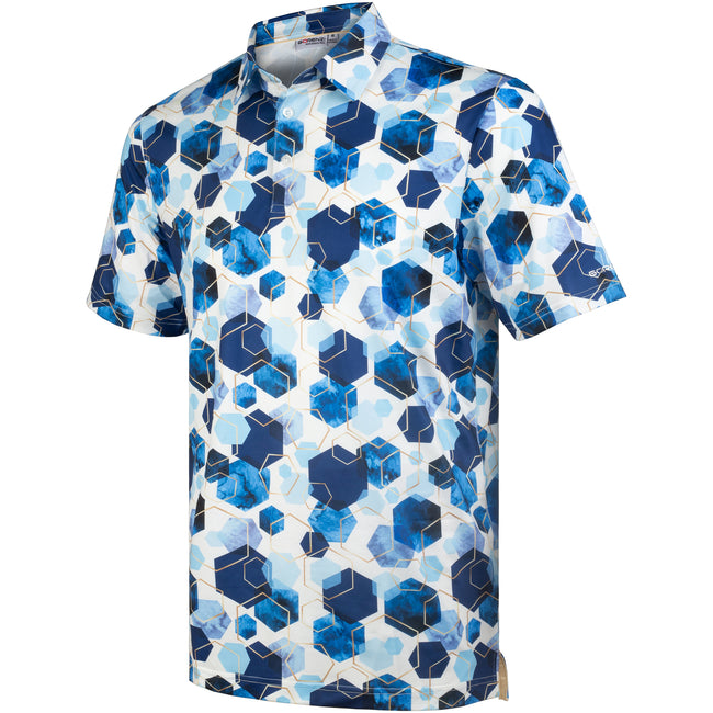 Blue Geometric Hexagonal Golf Polo Shirt for Men Hover Image
