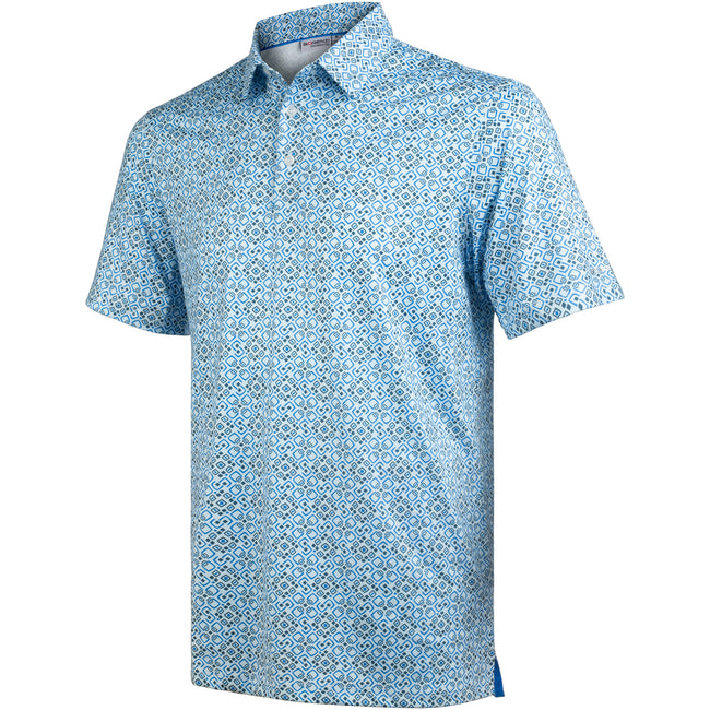 Blue Geometric Square Interlink Golf Polo Shirt for Men Hover Image