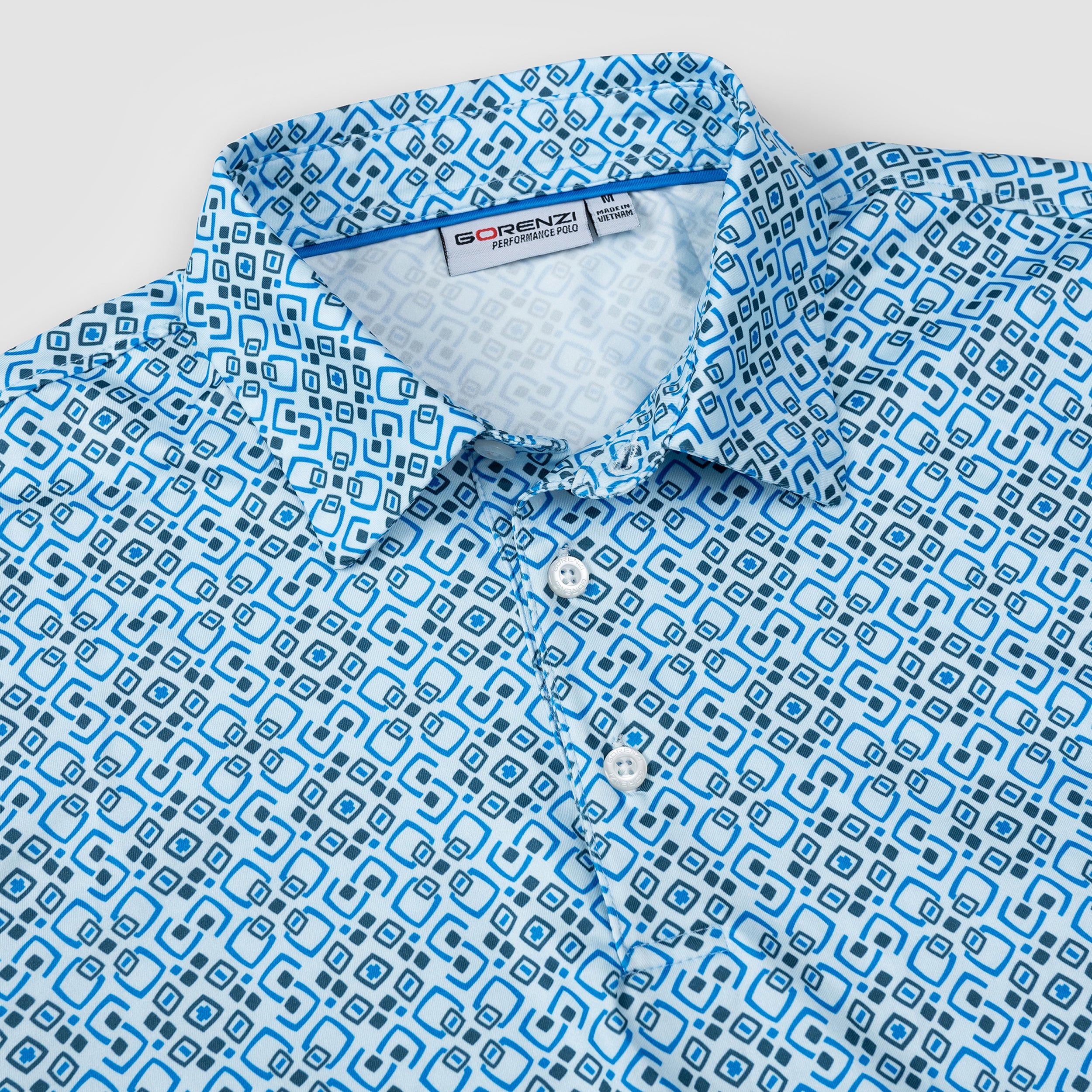 Blue Geo Tile Men’s Performance Golf Polo