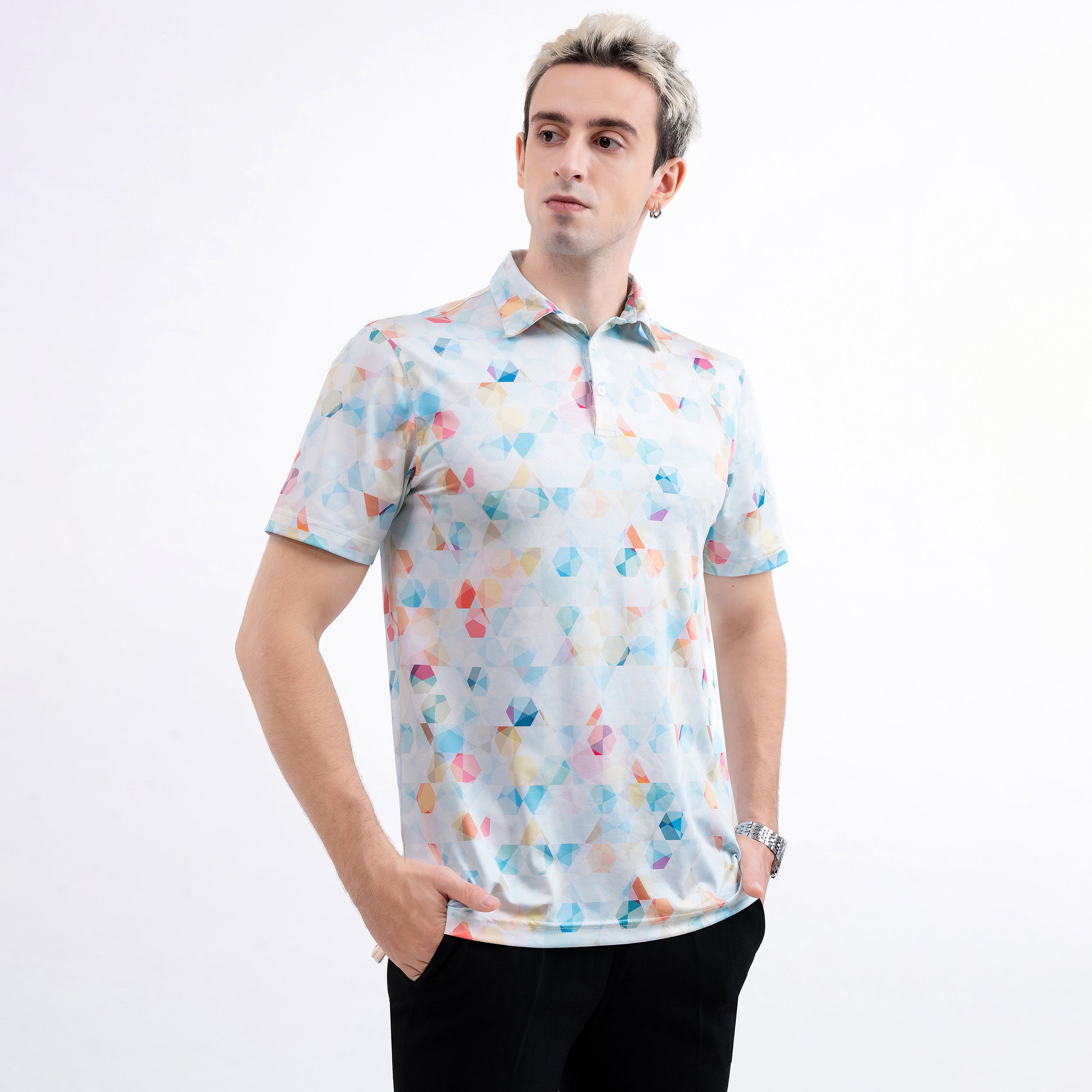 Colorful Geometric Hexagonal Golf Polo Shirt for Men