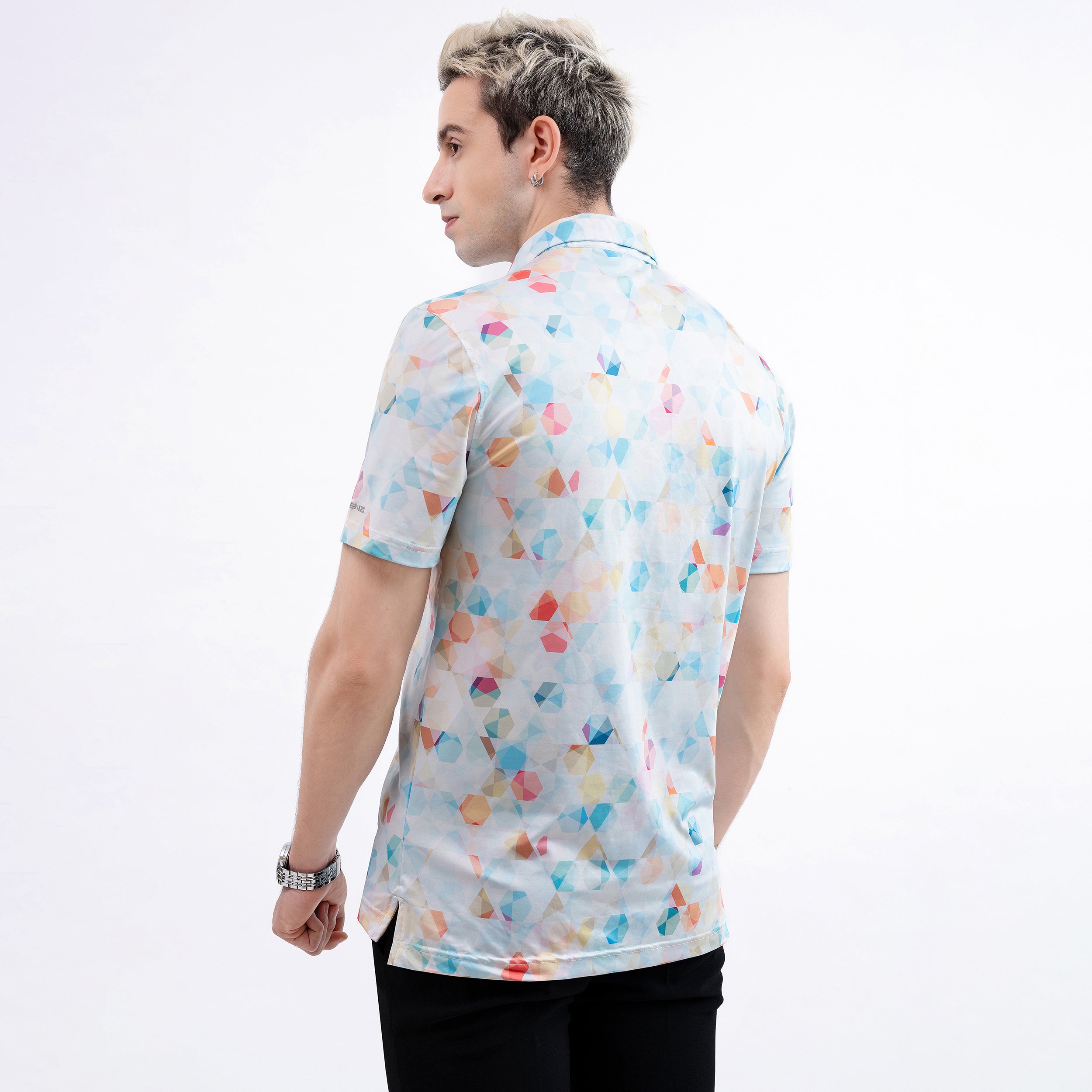 Colorful Geometric Hexagonal Golf Polo Shirt for Men