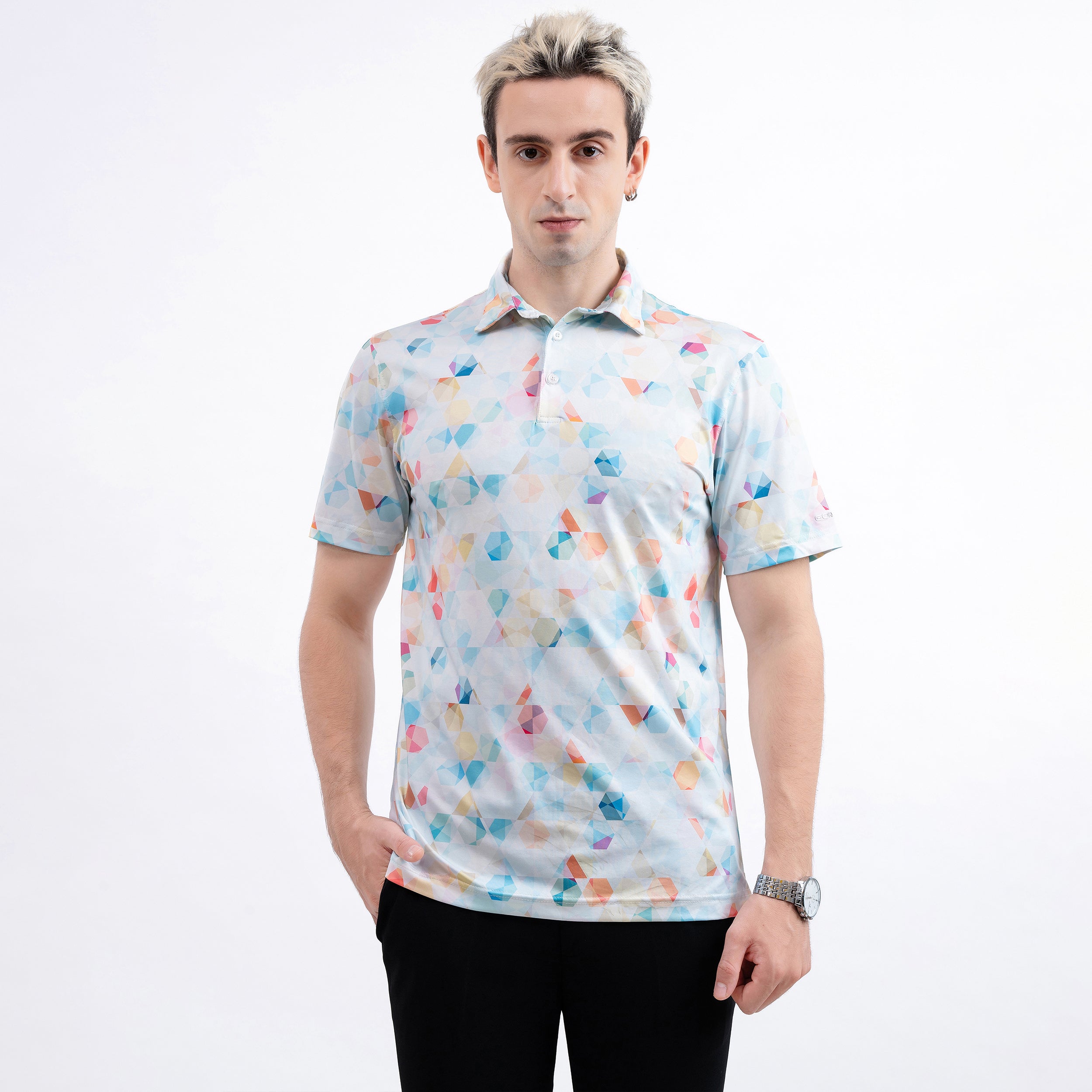 Colorful Geometric Hexagonal Golf Polo Shirt for Men